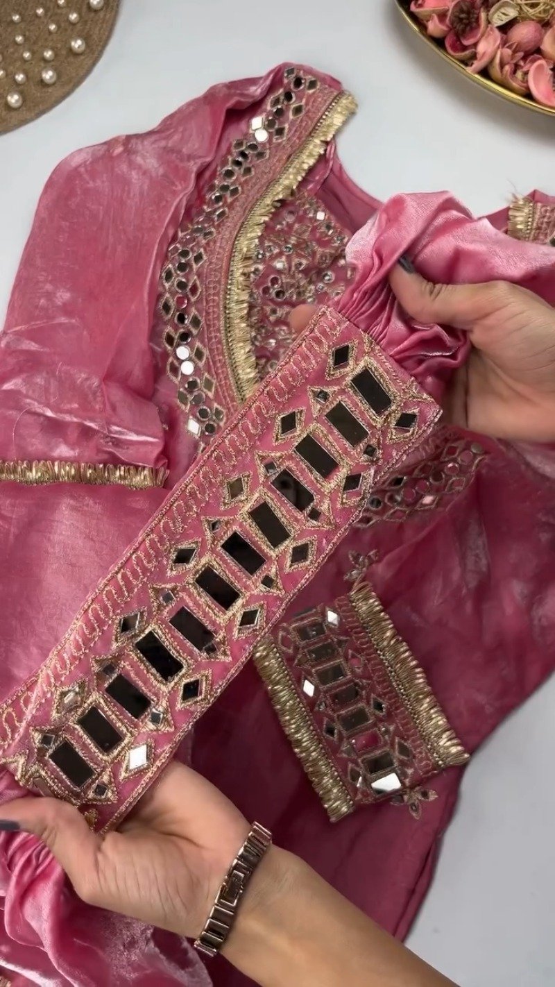 Opulent Mirror-Embellished Velvet Kurta Set – Available in Royal Purple & Classic Rose Pink