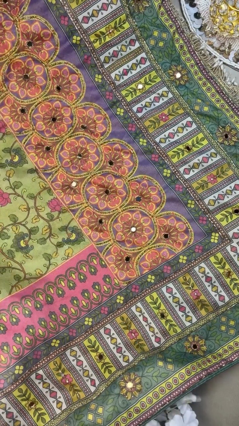 Floral Mirage Embroidered Silk Lehenga Set – Available in Vibrant Green & Soft Lilac
