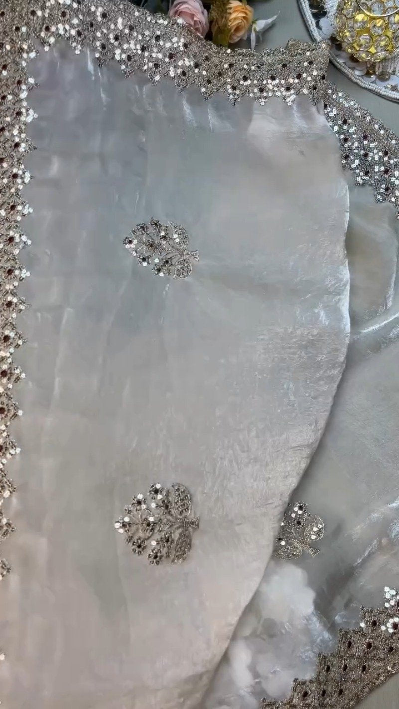 Royal Maroon Velvet & Ivory Organza Festive Saree Set