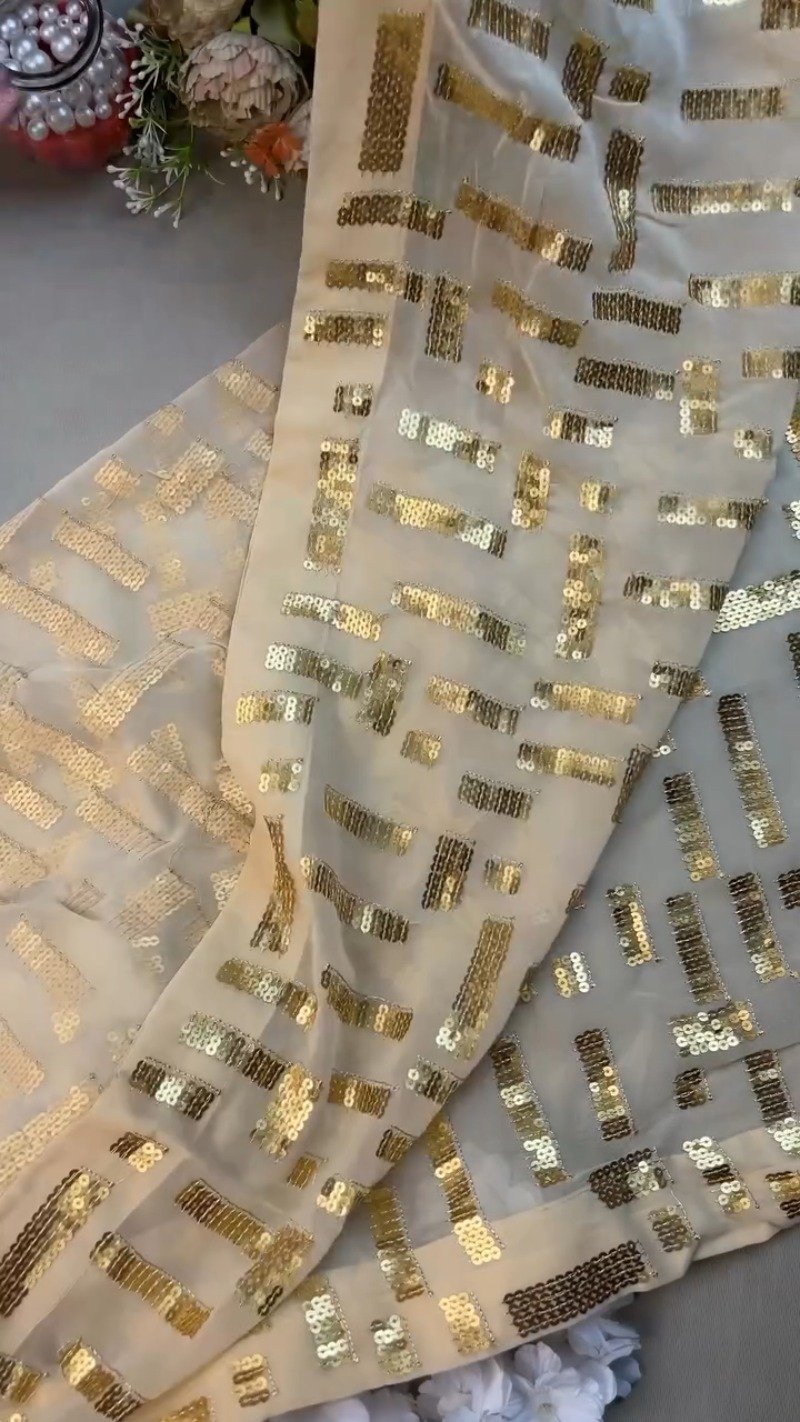 Luminous Champagne Sequin Geometric Saree and Blouse Set