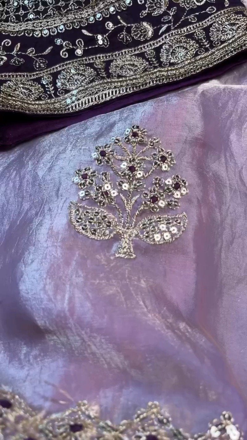 Royal Purple Elegance Embroidered Blouse and Saree Set