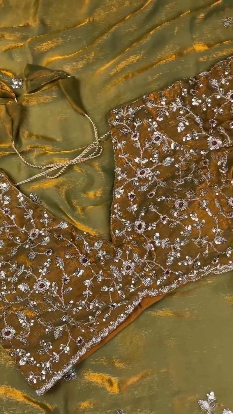 Enchanting Mustard Gold Sequined Organza Saree & Matching Embellished Blouse