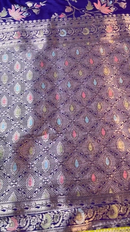 Royal Purple & Lime Green Zari Woven Silk Saree with Scalloped Sequin Border – Available in Purple & Lime Green