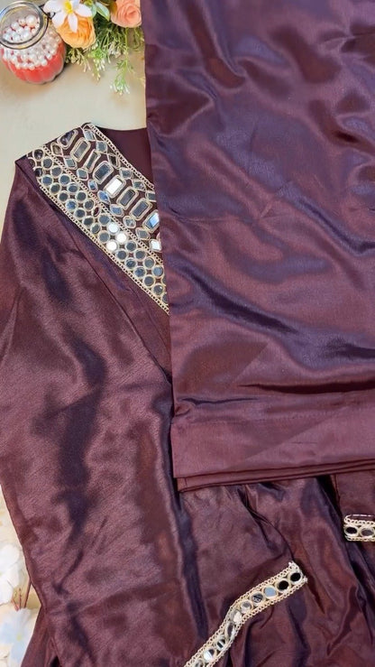 Deep Plum Mirror-Embellished Silk Kurta Set