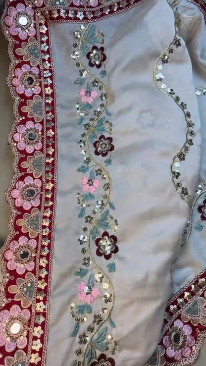 Regal Maroon & Soft Cream Embroidered Saree Ensemble – Available in Maroon & Cream