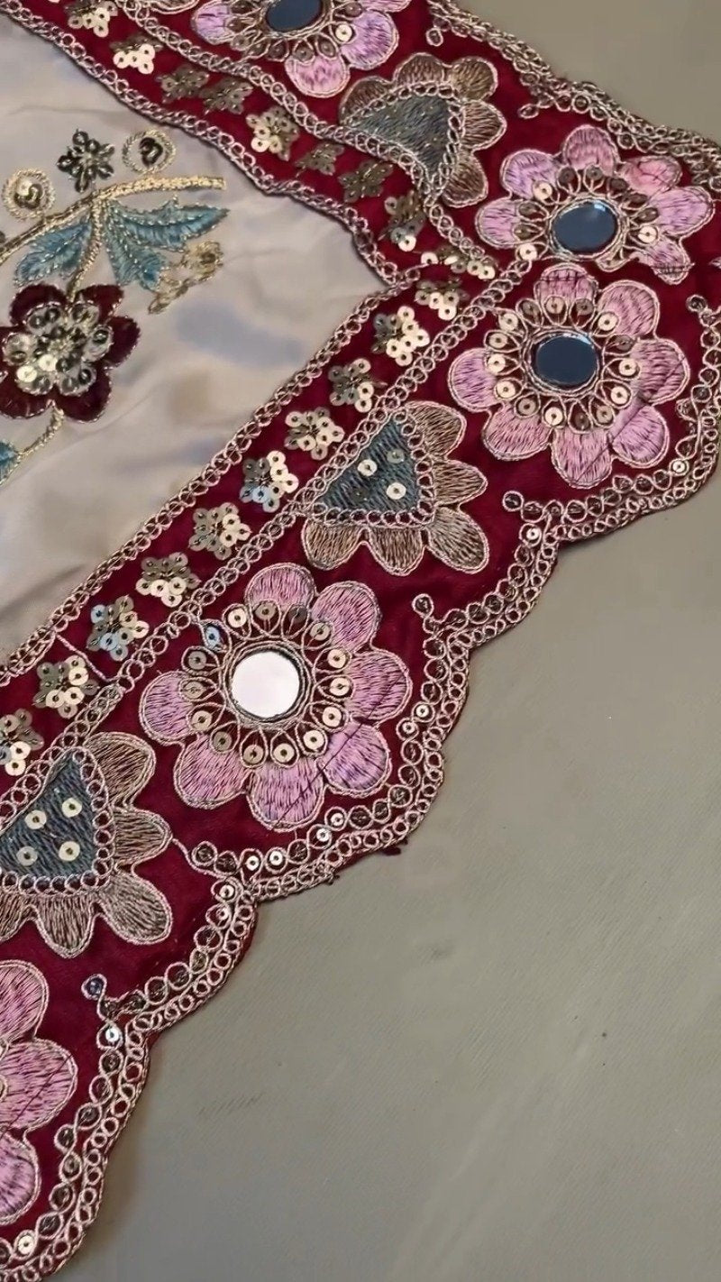 Regal Maroon & Soft Cream Embroidered Saree Ensemble – Available in Maroon & Cream