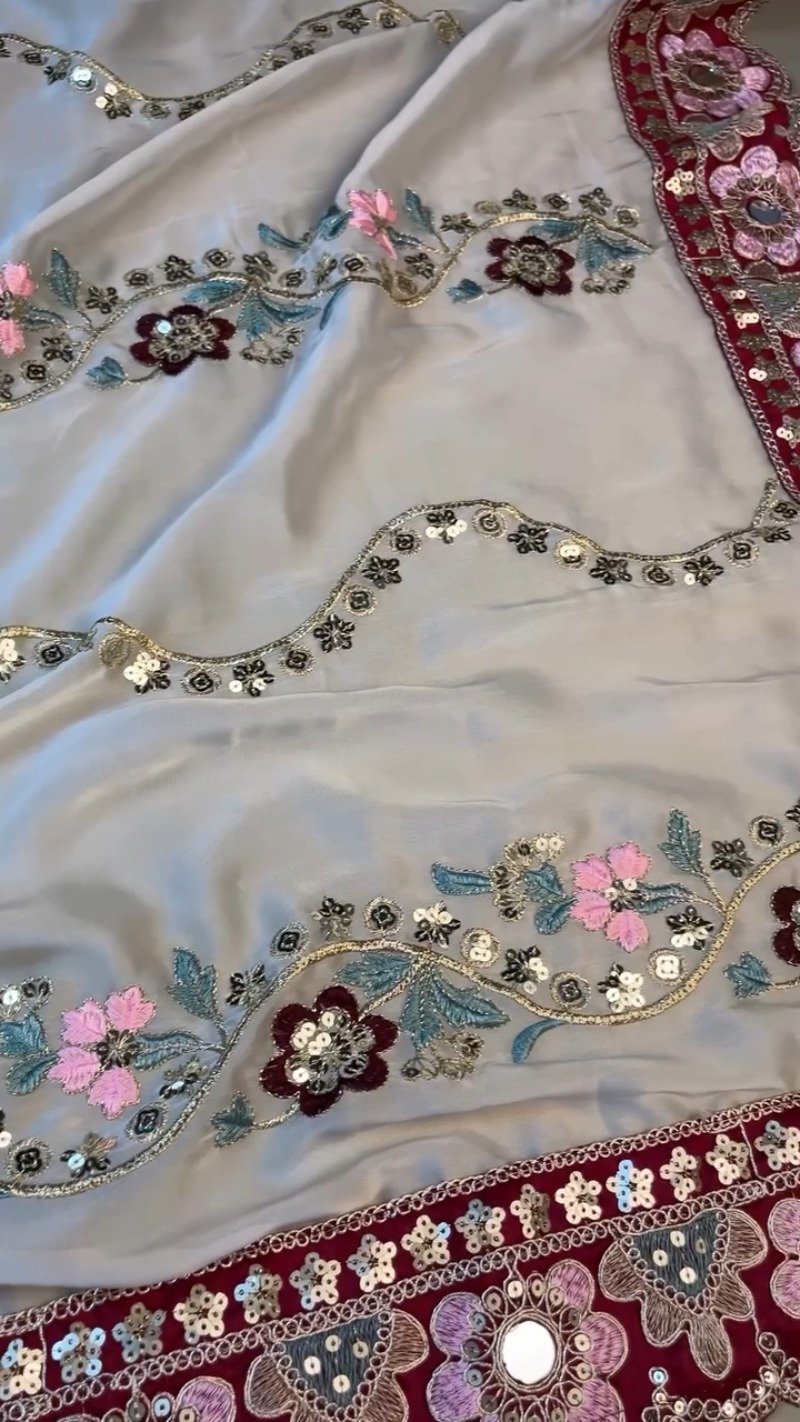Regal Maroon & Soft Cream Embroidered Saree Ensemble – Available in Maroon & Cream