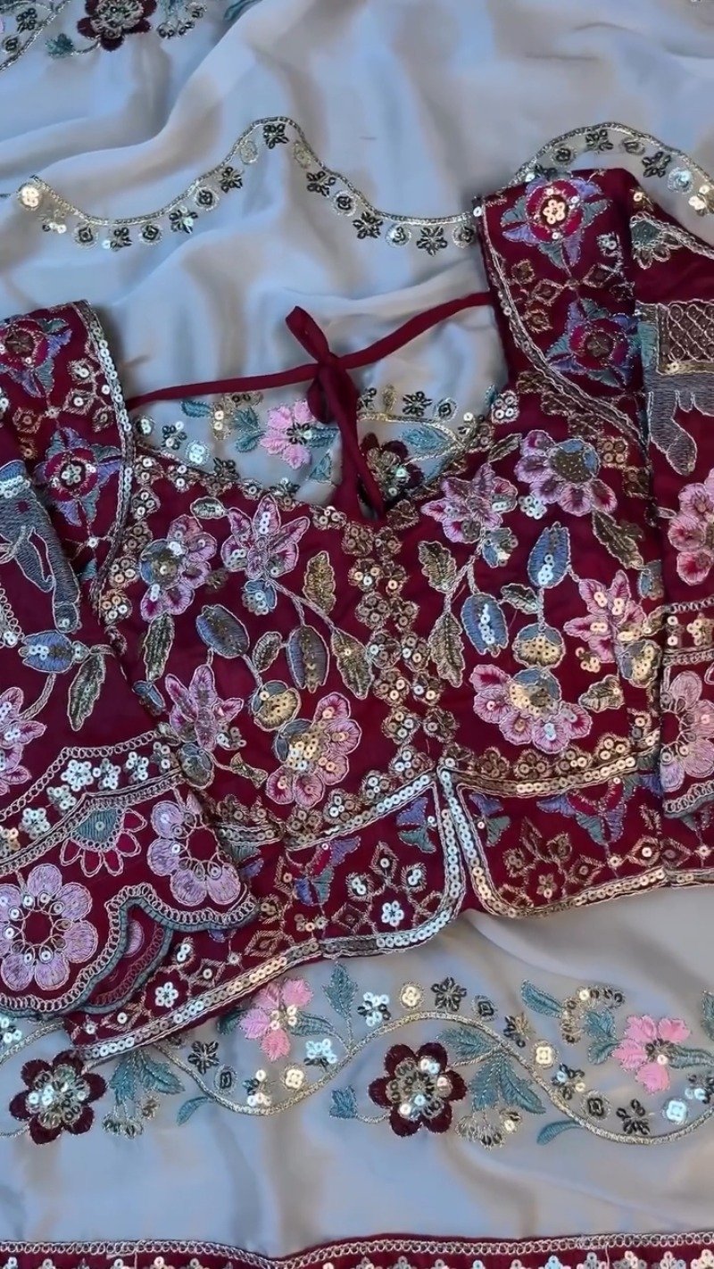 Regal Maroon & Soft Cream Embroidered Saree Ensemble – Available in Maroon & Cream