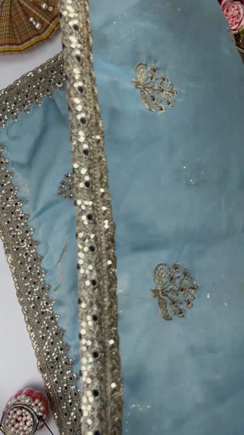 Opulent Sequin-Embroidered Saree with Heavily Embellished Blouse – Available in Sky Blue & Maroon