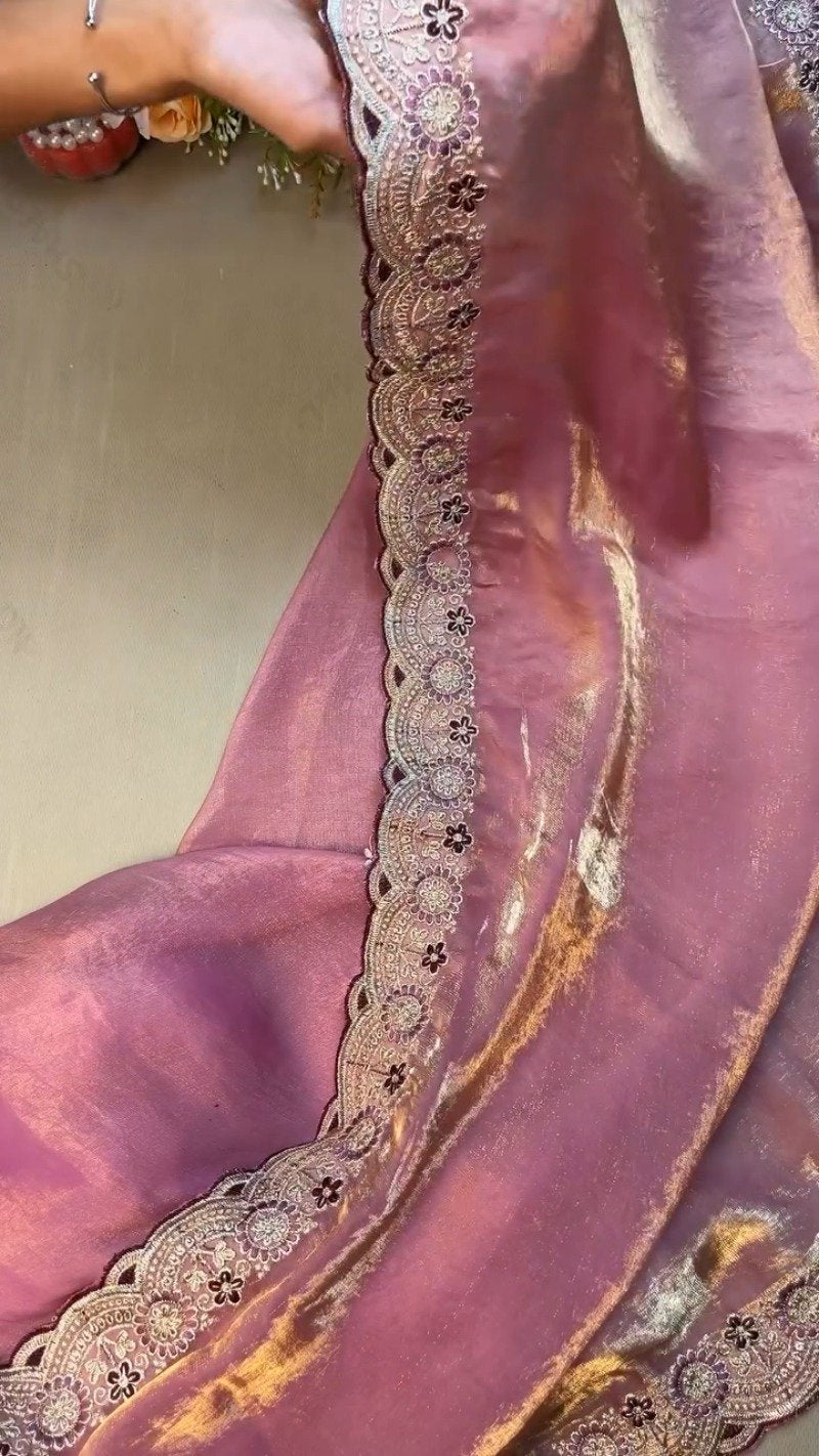 Elegant Deep Plum Velvet & Shimmer Organza Saree Set – A Statement of Regal Sophistication
