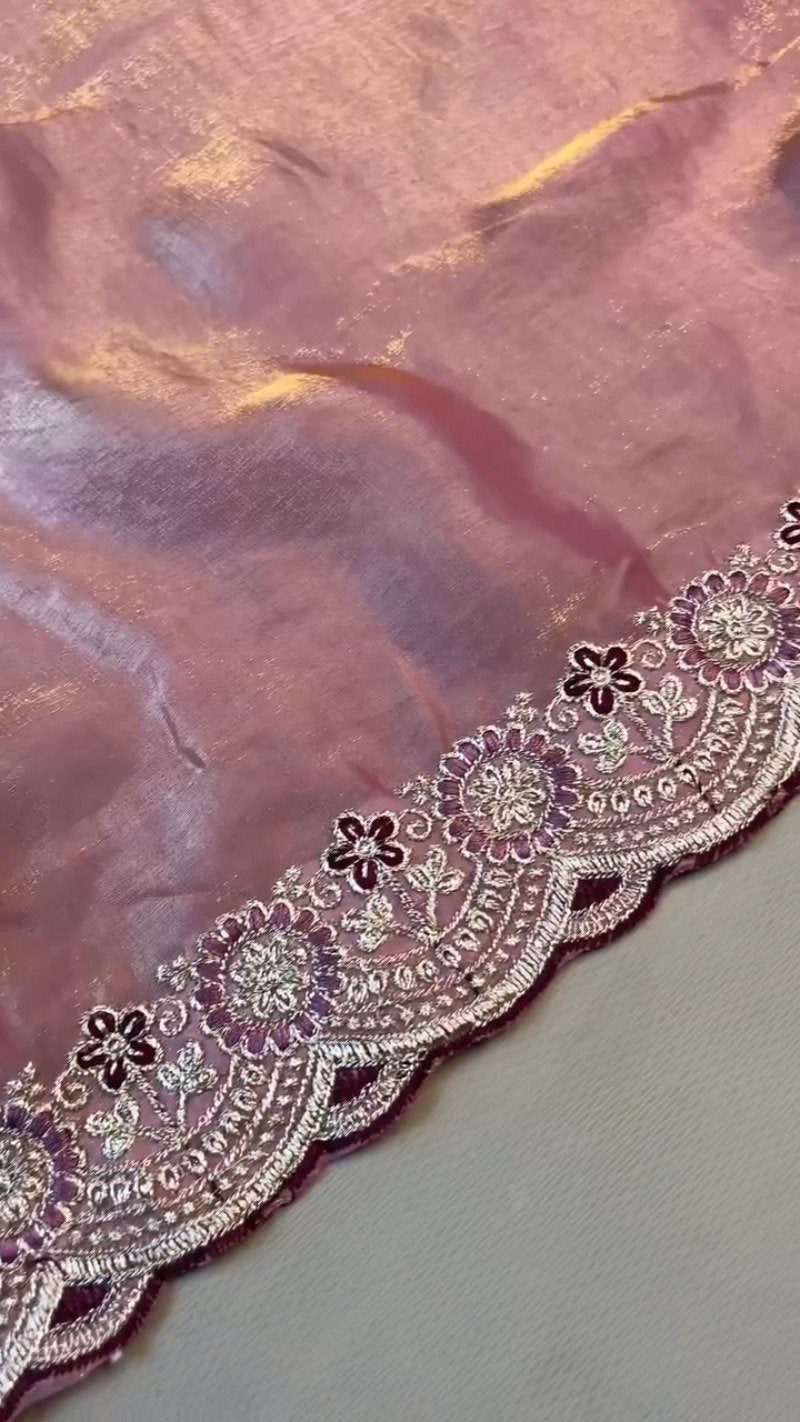Elegant Deep Plum Velvet & Shimmer Organza Saree Set – A Statement of Regal Sophistication