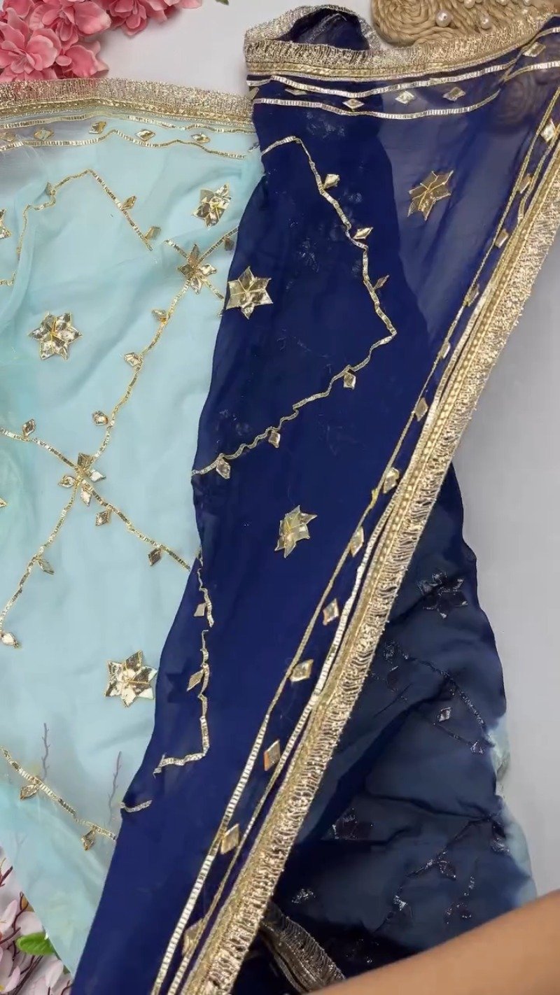 Star-Studded Gota Patti Border Saree – Available in Green, Fuchsia, Navy Blue & Orange