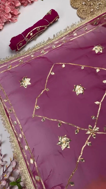 Star-Studded Gota Patti Border Saree – Available in Green, Fuchsia, Navy Blue & Orange