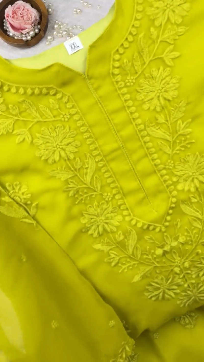 Olive Green Hand-Embroidered Chikankari Kurta Set