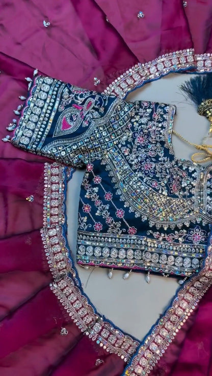 Opulent Velvet & Silk Blend Designer Lehenga Set – Available in Midnight Blue & Royal Wine