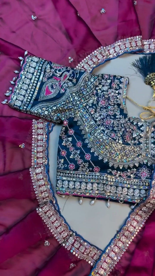 Opulent Velvet & Silk Blend Designer Lehenga Set – Available in Midnight Blue & Royal Wine