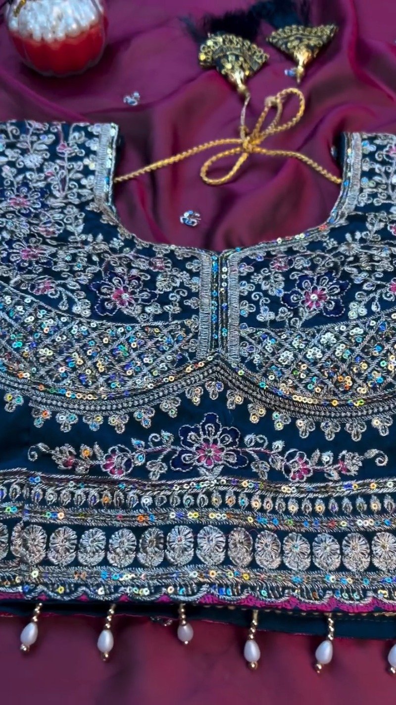Opulent Velvet & Silk Blend Designer Lehenga Set – Available in Midnight Blue & Royal Wine