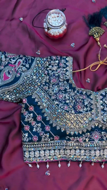 Opulent Velvet & Silk Blend Designer Lehenga Set – Available in Midnight Blue & Royal Wine