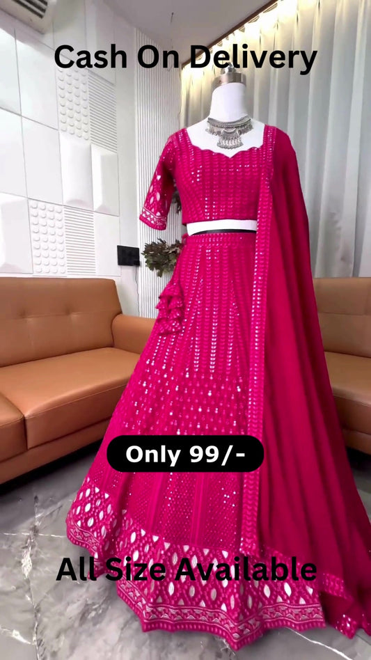 Pink color Sequence Embroidery work Designer Wedding Lehenga