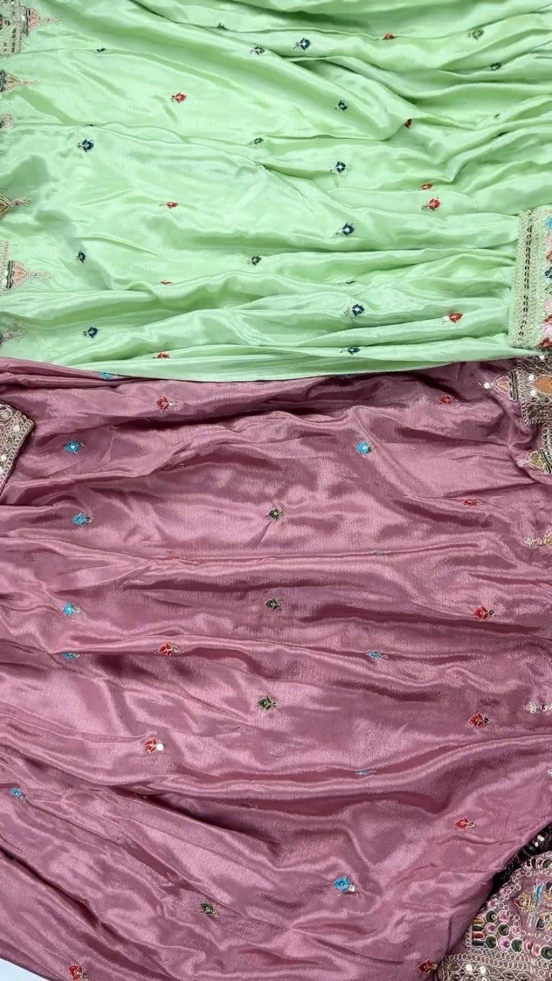 Elegant Mirror-Work Anarkali Kurta Set – Available in Sage Green & Mauve Pink