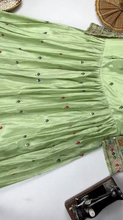 Elegant Mirror-Work Anarkali Kurta Set – Available in Sage Green & Mauve Pink