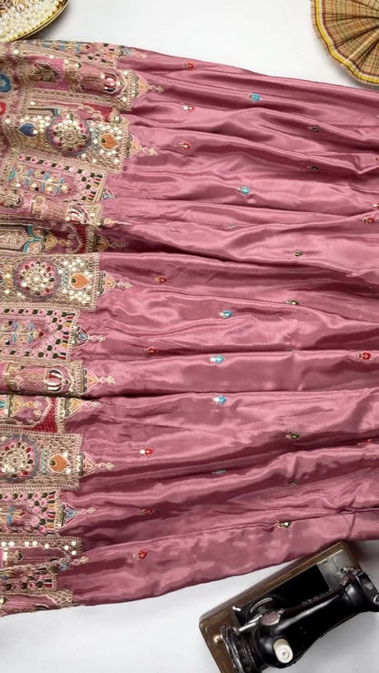 Elegant Mirror-Work Anarkali Kurta Set – Available in Sage Green & Mauve Pink