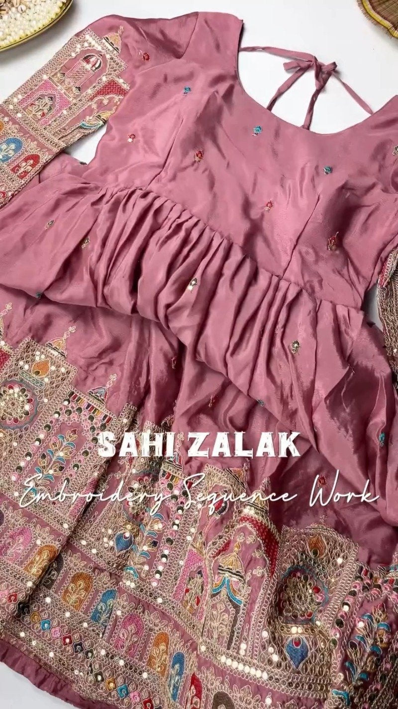 Elegant Mirror-Work Anarkali Kurta Set – Available in Sage Green & Mauve Pink