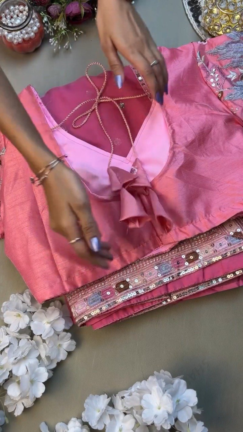 Rosy Radiance Floral Embroidered Saree Set – Available in Vibrant Pink