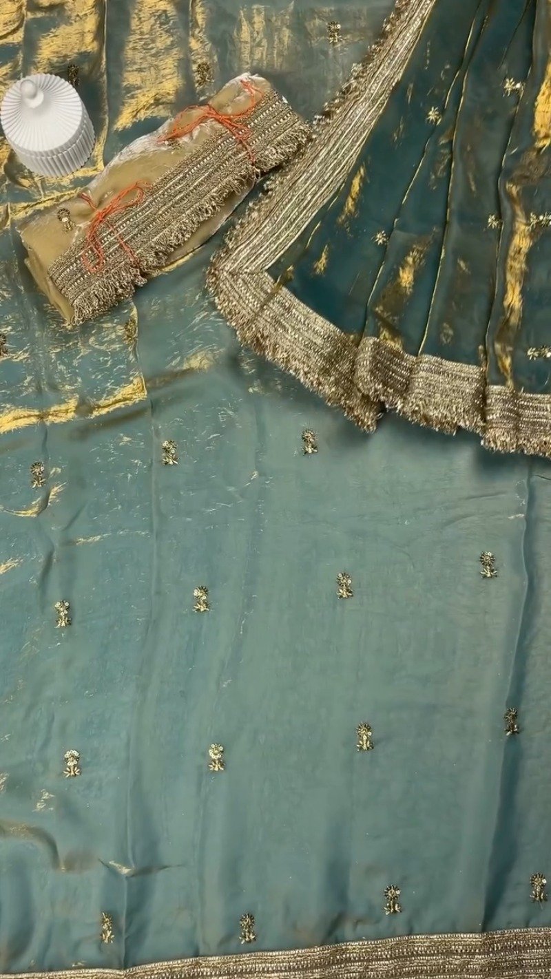 Opulent Lustre Ethnic Drape with Gota-Patti Trims – Available in Royal Blue, Imperial Purple, Sage Green & Rose Pink