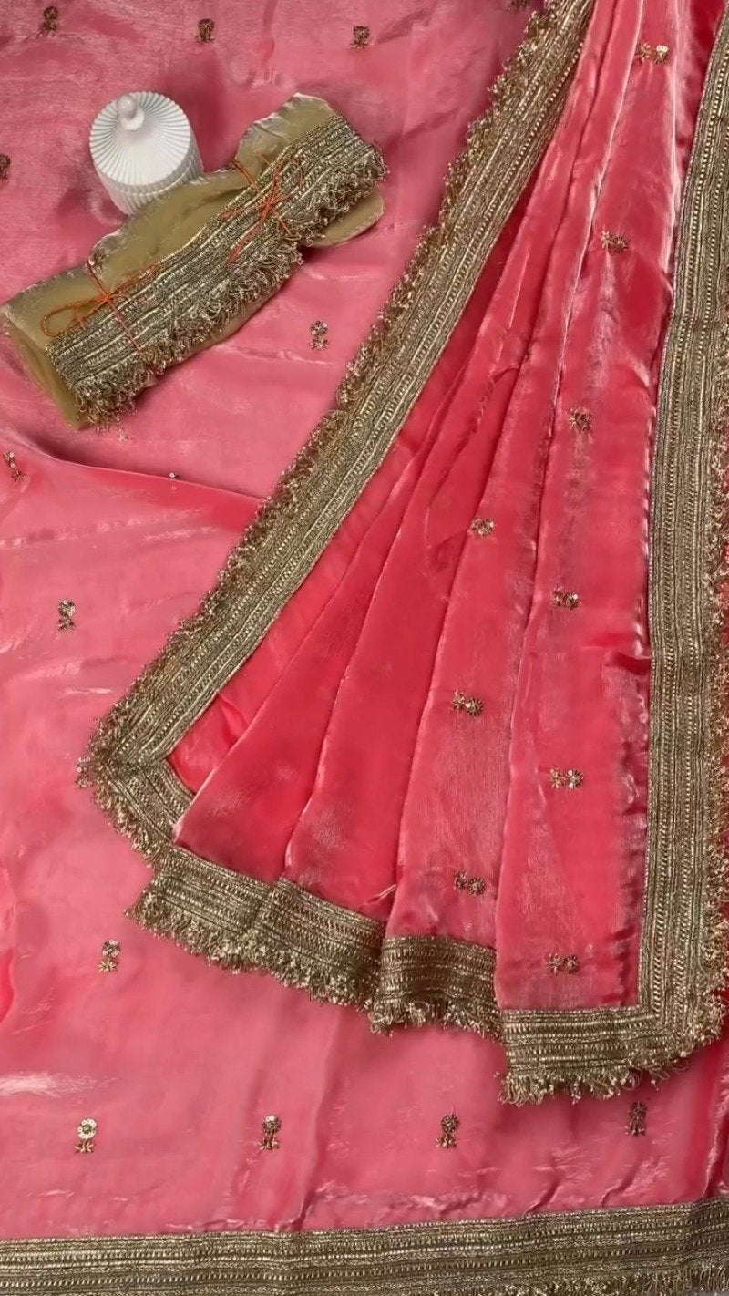 Opulent Lustre Ethnic Drape with Gota-Patti Trims – Available in Royal Blue, Imperial Purple, Sage Green & Rose Pink