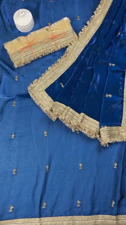 Opulent Lustre Ethnic Drape with Gota-Patti Trims – Available in Royal Blue, Imperial Purple, Sage Green & Rose Pink