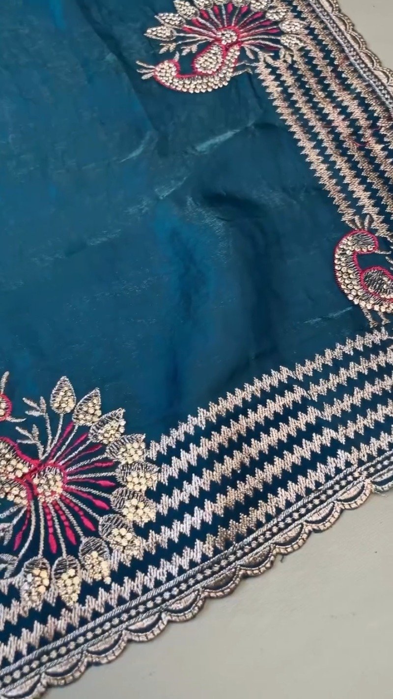 Regal Peacock Embroidered Saree Ensemble – Available in Ruby Red & Deep Teal