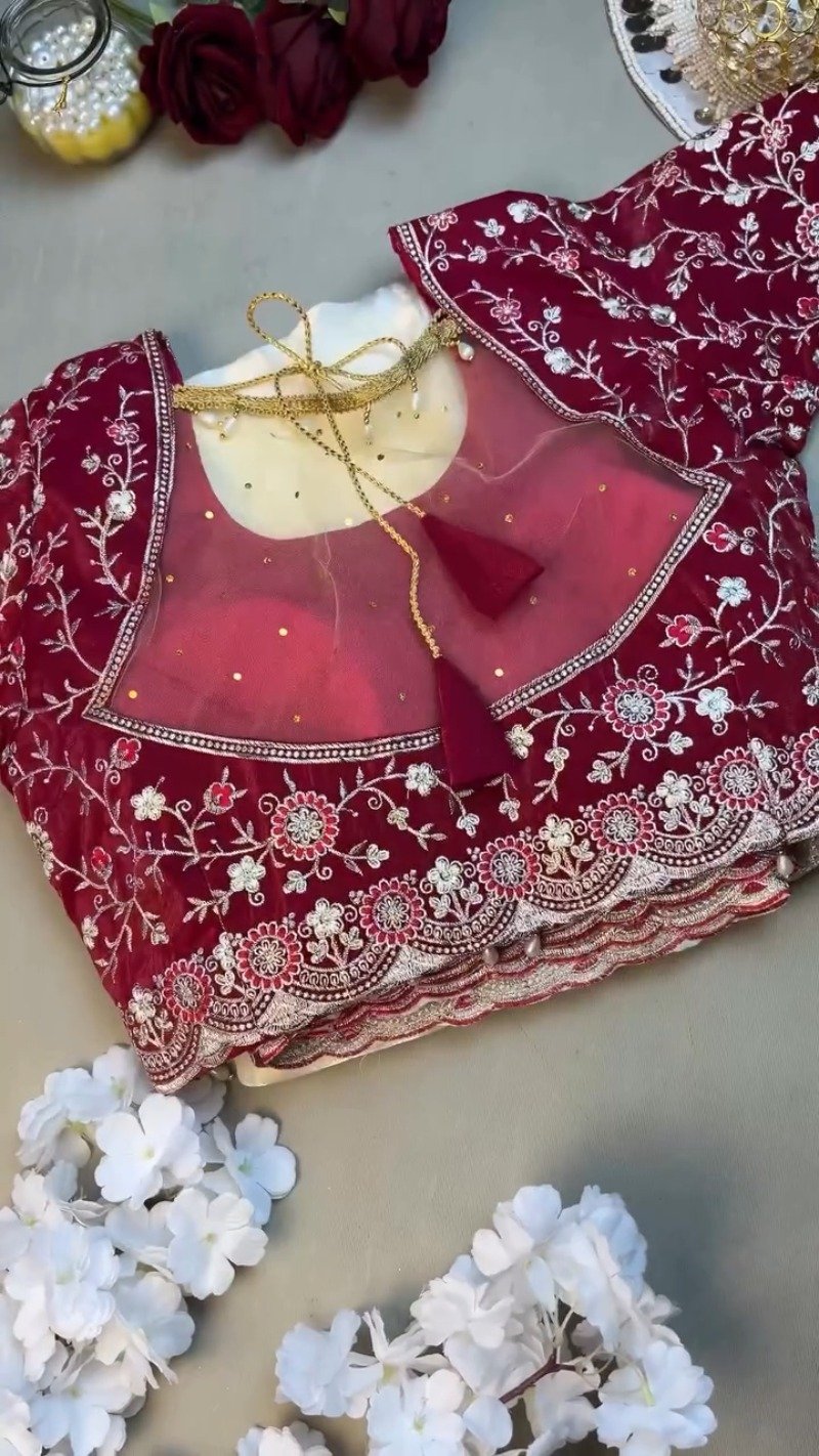Royal Velvet & Organza Co-ordinated Set with Intricate Zari Embroidery – Available in Crimson Red & Pristine White