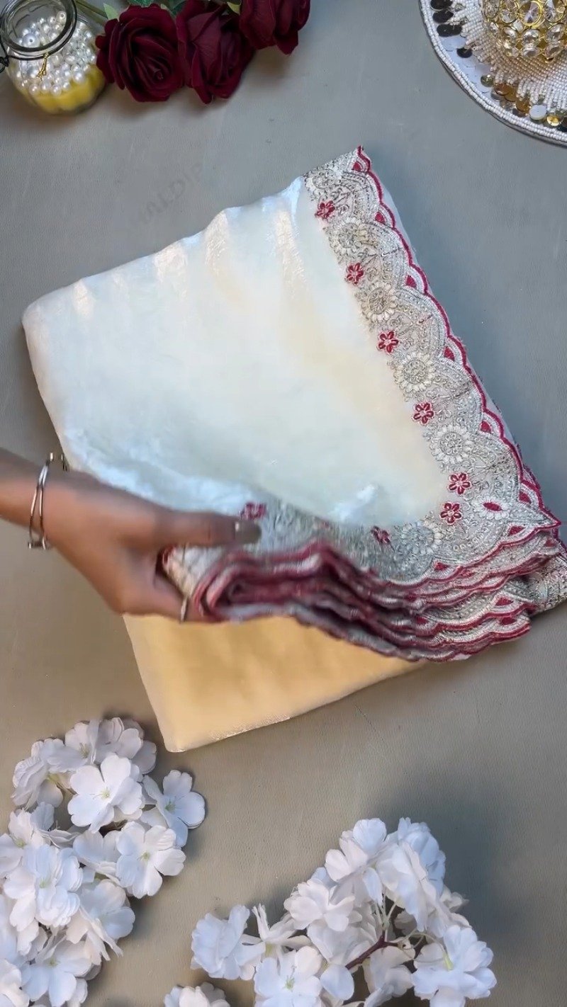 Royal Velvet & Organza Co-ordinated Set with Intricate Zari Embroidery – Available in Crimson Red & Pristine White