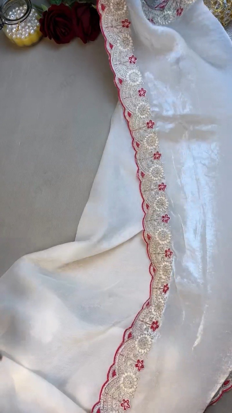 Royal Velvet & Organza Co-ordinated Set with Intricate Zari Embroidery – Available in Crimson Red & Pristine White