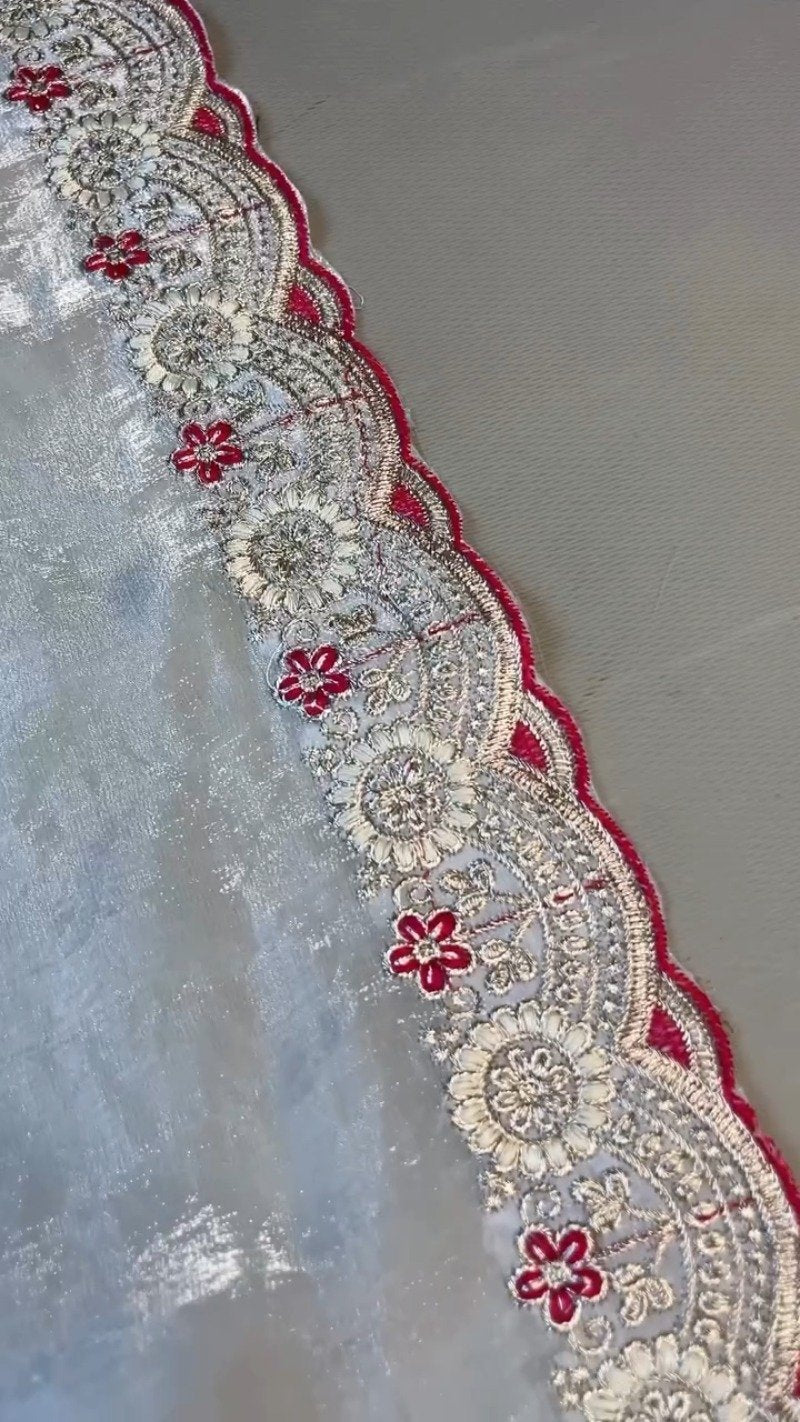 Royal Velvet & Organza Co-ordinated Set with Intricate Zari Embroidery – Available in Crimson Red & Pristine White