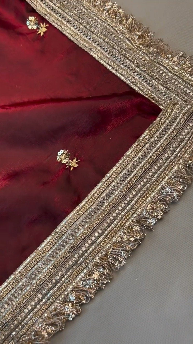 Opulent Velvet & Silk Dupatta Set – Available in Deep Burgundy & Elegant Beige