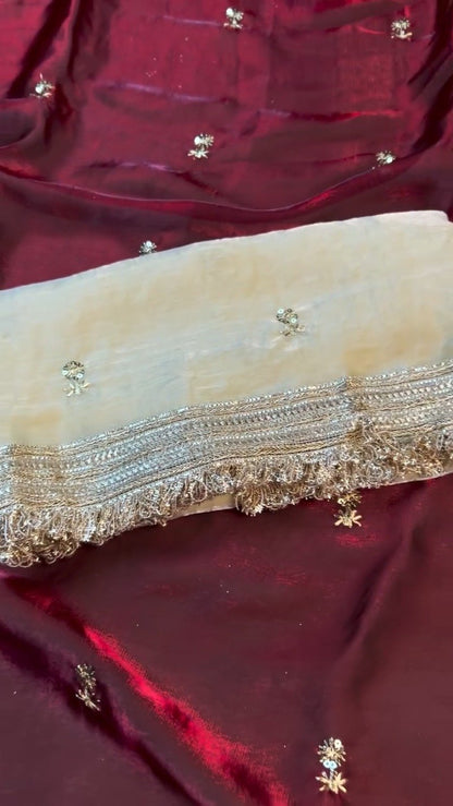 Opulent Velvet & Silk Dupatta Set – Available in Deep Burgundy & Elegant Beige