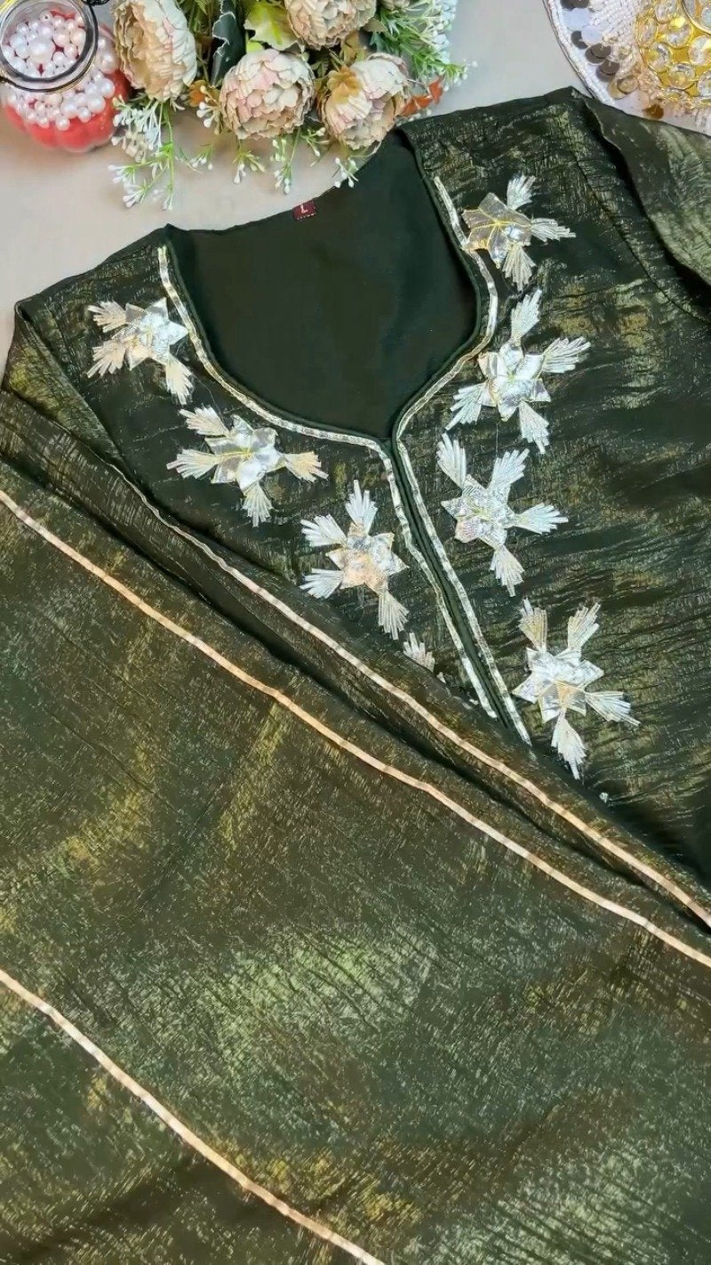 Midnight Forest Shimmer Embroidered Straight Kurta Set