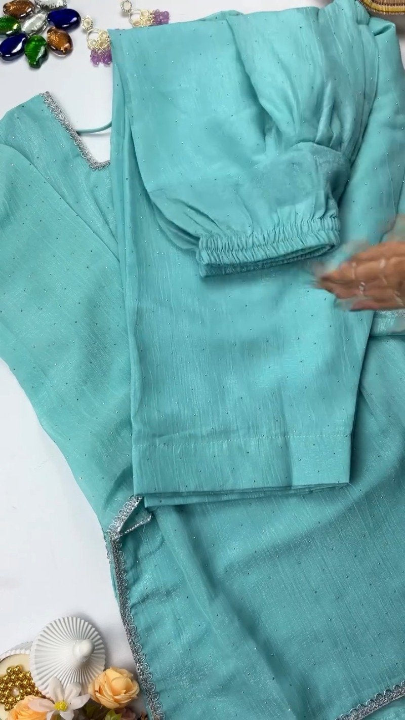 Minimalist Embellished Kurta Set – Available in Serene Aqua & Pastel Lilac