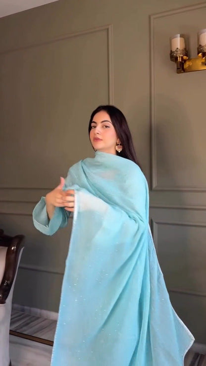 Minimalist Embellished Kurta Set – Available in Serene Aqua & Pastel Lilac