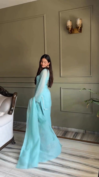 Minimalist Embellished Kurta Set – Available in Serene Aqua & Pastel Lilac
