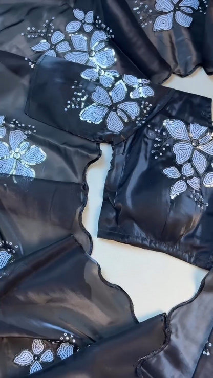 Midnight Bloom Sequin-Embellished Saree Set