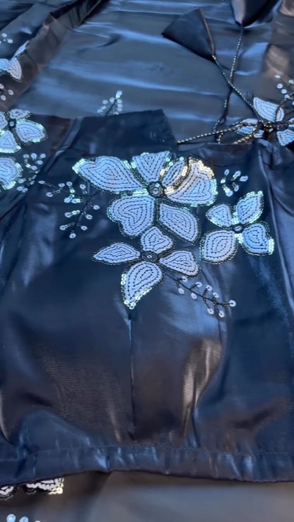Midnight Bloom Sequin-Embellished Saree Set