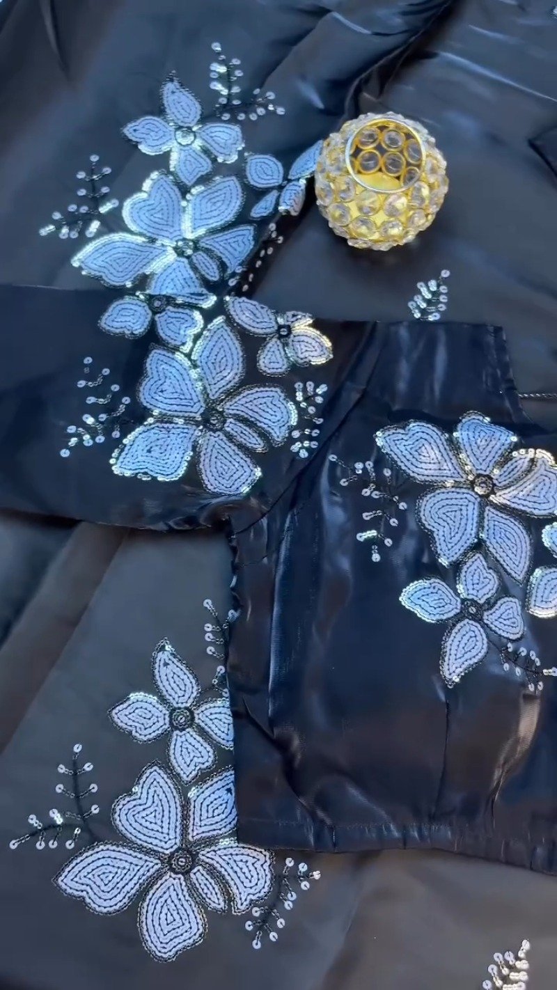 Midnight Bloom Sequin-Embellished Saree Set