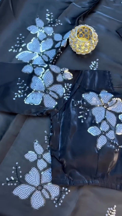 Midnight Bloom Sequin-Embellished Saree Set