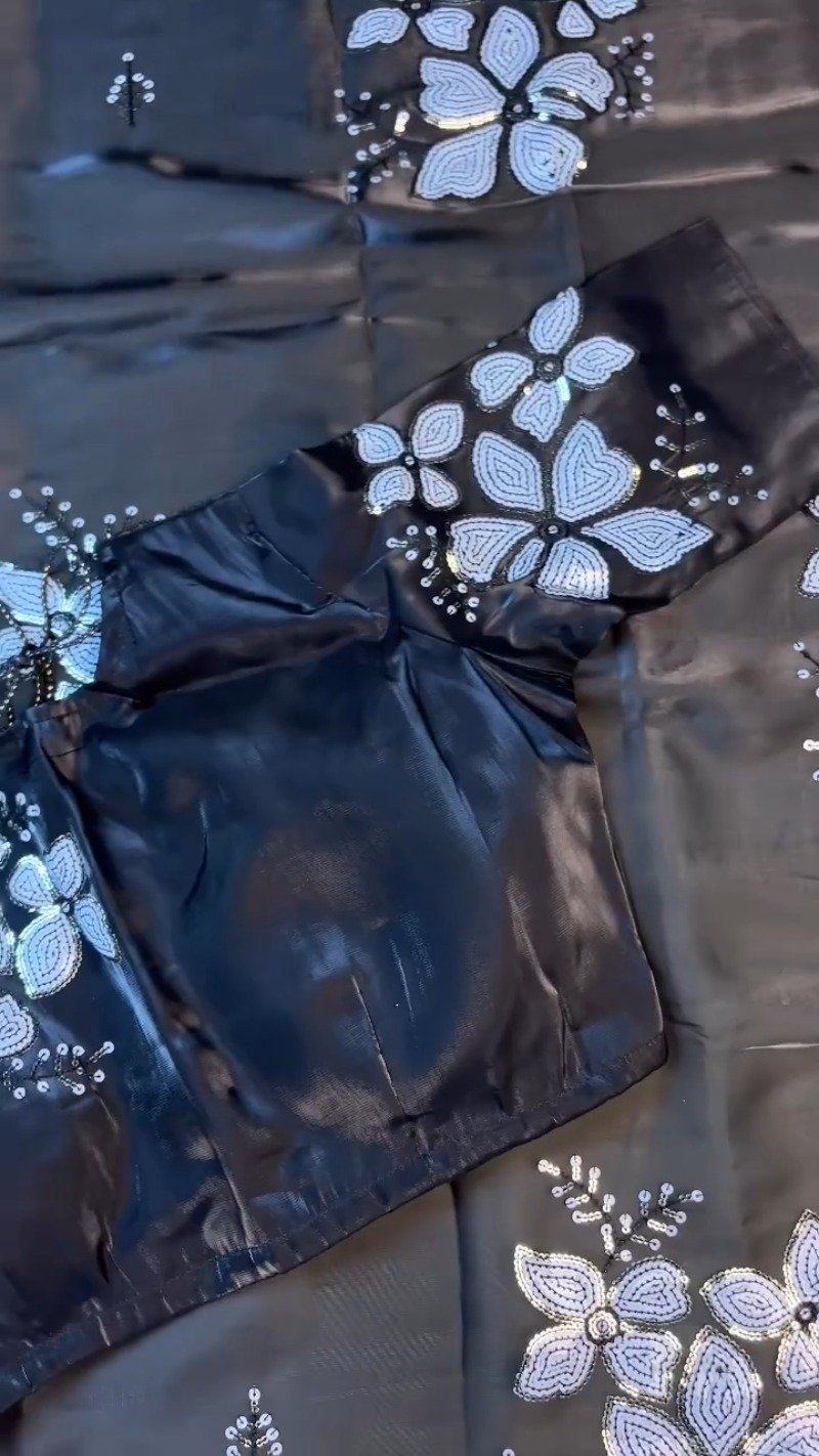Midnight Bloom Sequin-Embellished Saree Set