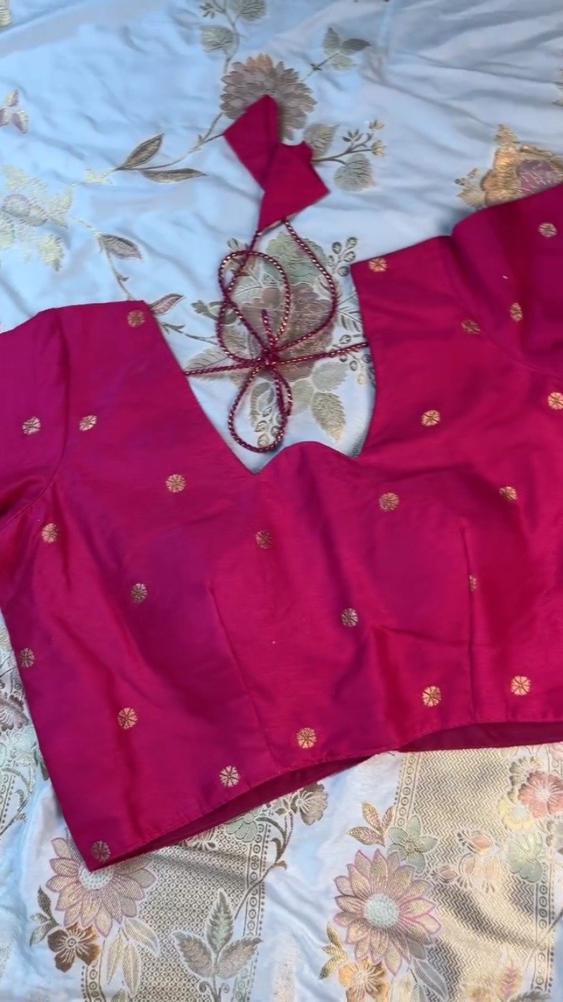 Regal White and Fuchsia Silk Brocade Saree with Hand-Embroidered Blouse