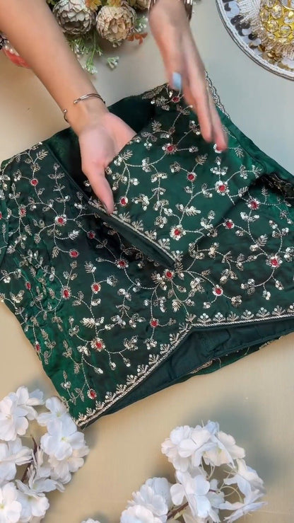 Midnight Emerald Embroidered Silk Blouse – A Timeless Ethnic Essential