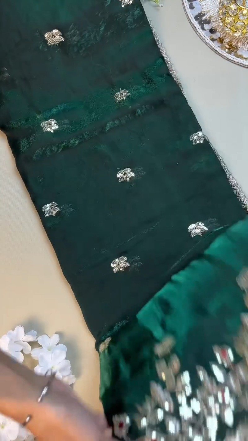 Midnight Emerald Embroidered Silk Blouse – A Timeless Ethnic Essential